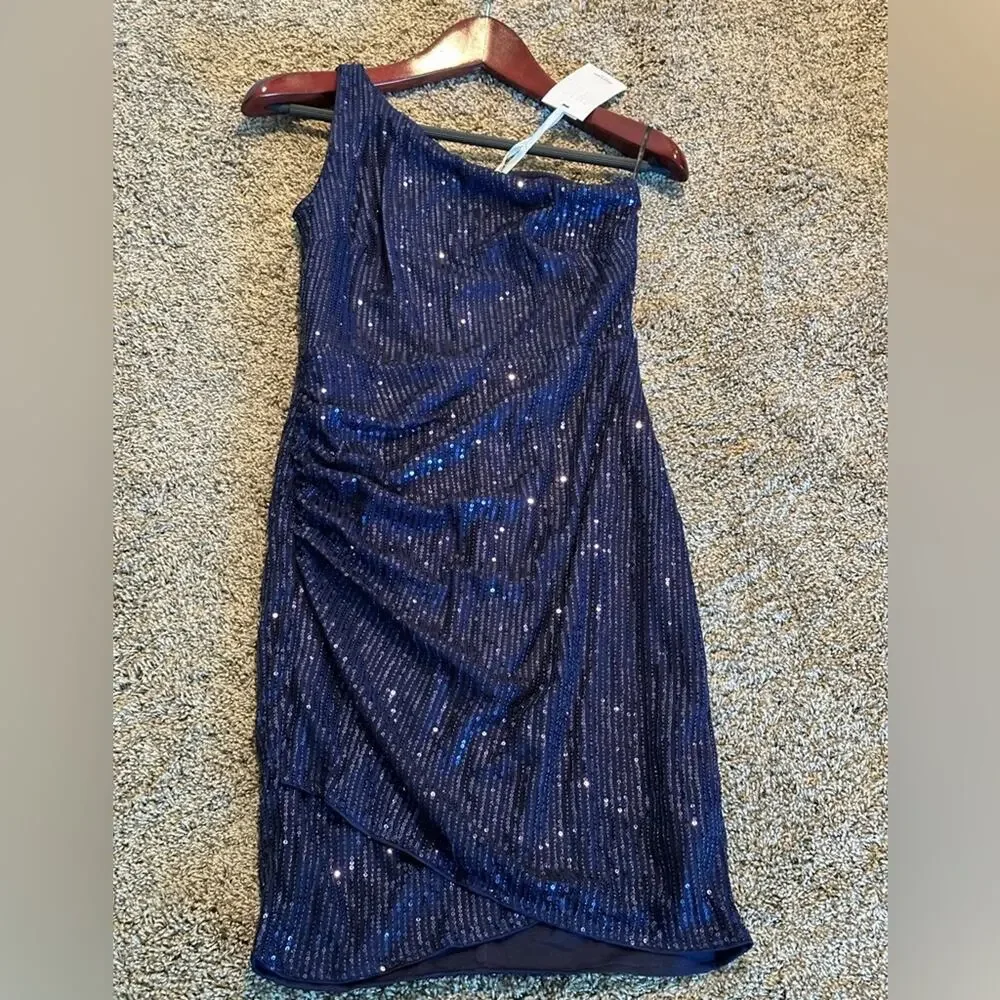 Grace Karin Blue Sequin One Shoulder Cocktail Dress Women’s Small NWT - Picture 1 of 8
